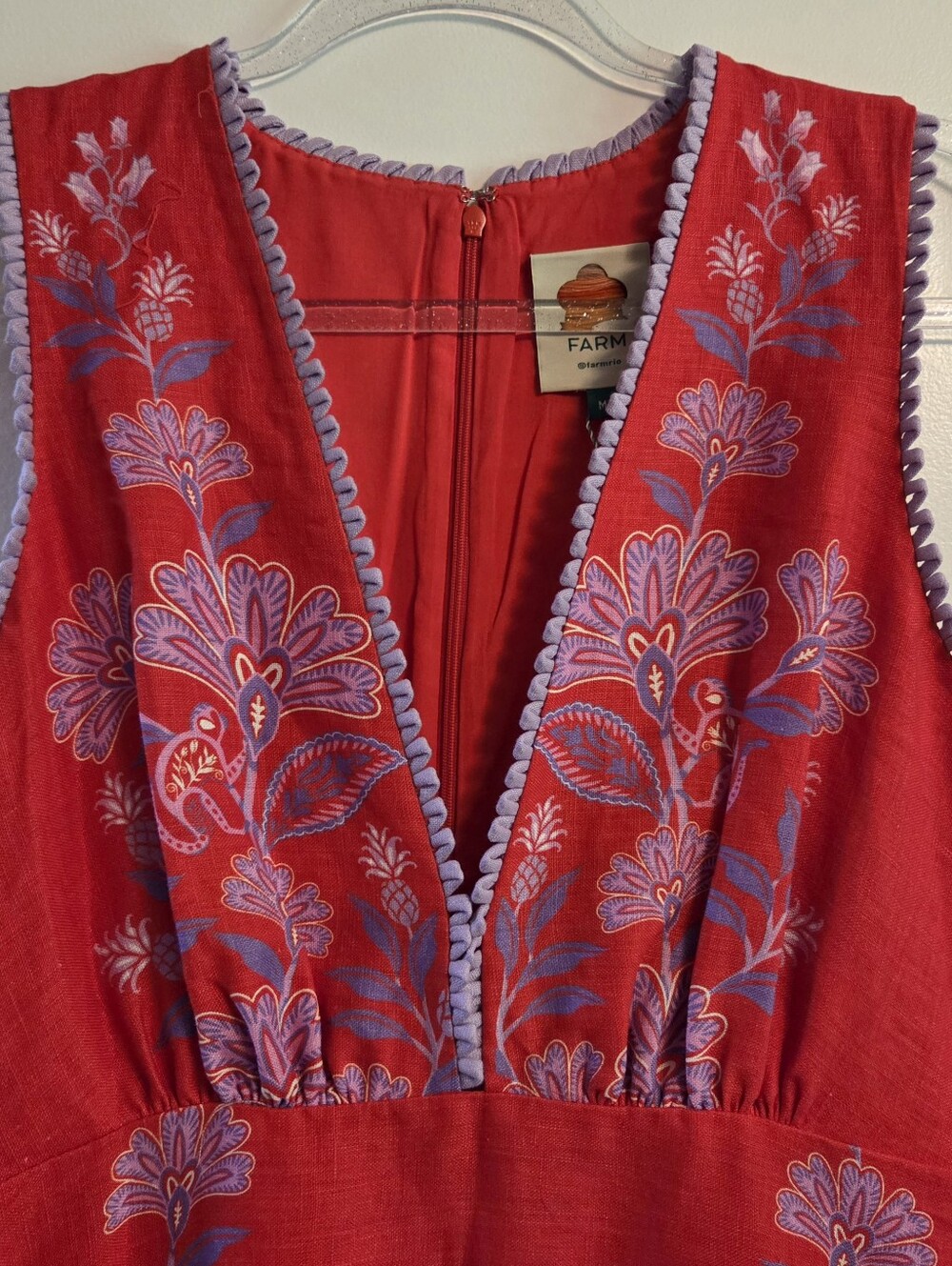 FARM RIO NWT Red Porcelain Garden Linen Midi Dress Medium - Picture 4 of 12